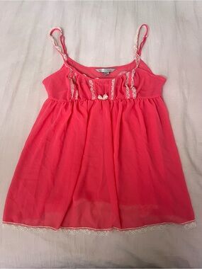 Victoria's Secret Addison Rae Coral Pink Lace-Trim Babydoll Top